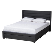 Baxton Studio Braylon Mid-Century Modern Transitional Charcoal Grey Fabric and Dark Brown Finished Wood Queen Size 3-Drawer Storage Platform Bed
